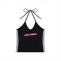 You Wish - Women's Color Block Halter Crop Tank Top - Black