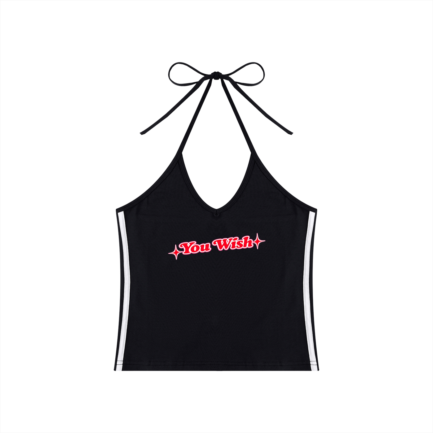 You Wish - Women's Color Block Halter Crop Tank Top - Black