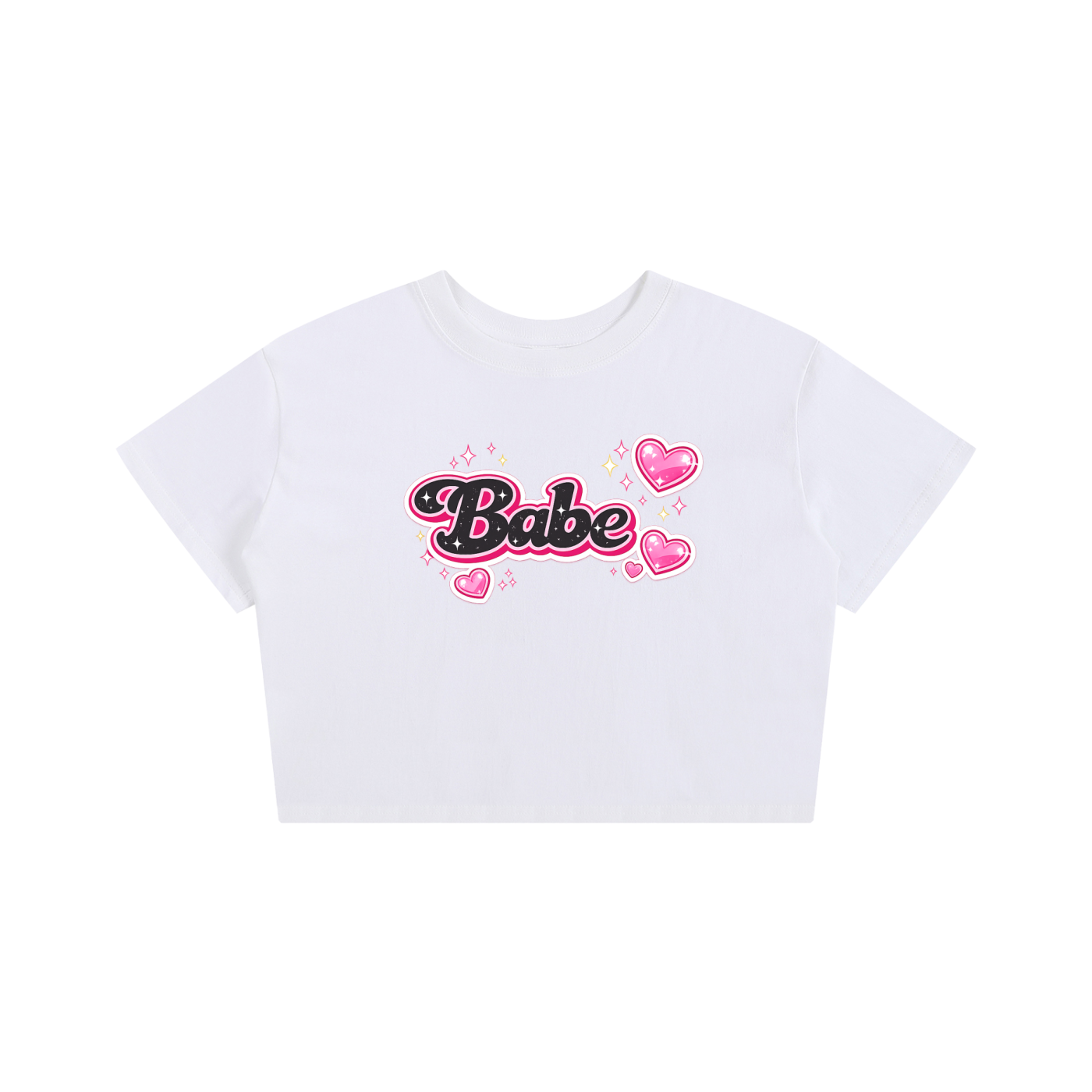 Babe (Black with Pink Outline) Baby Tee Seamless T-Shirt - 200 GSM - White
