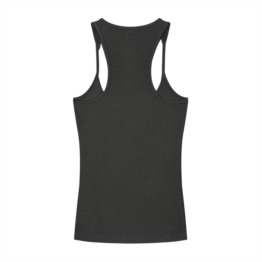 Babe - Slim Fit Ribbed Racerback Tank Top - Dark Gray