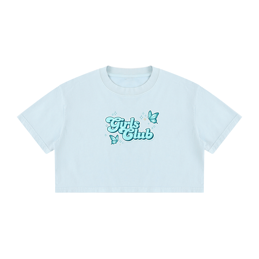 Girls Club - Women's Mineral Wash Cotton Crop T-Shirt (Blue)