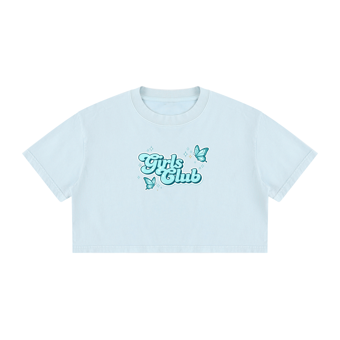 Girls Club - Women's Mineral Wash Cotton Crop T-Shirt (Blue)