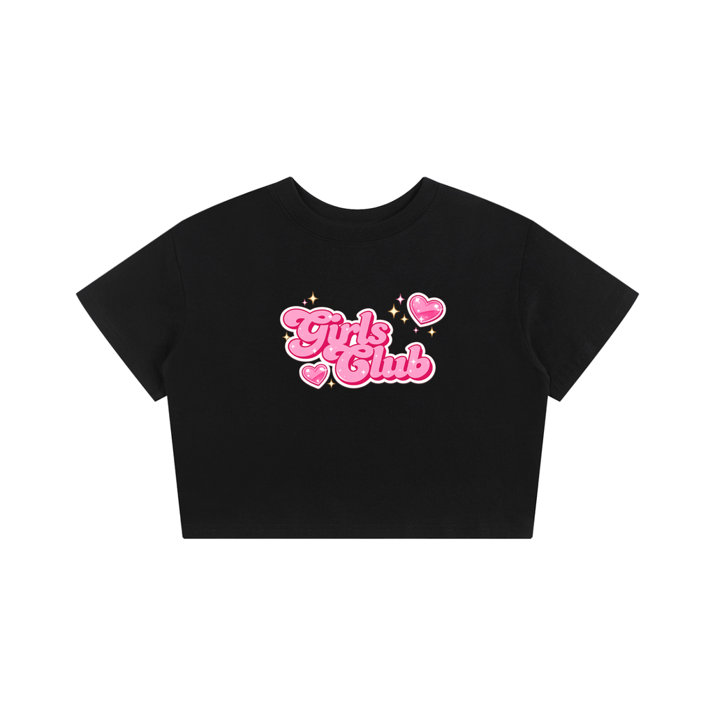 Girls Club (Pink Lettering) - Baby Tee Seamless T-Shirt - 200 GSM - Black