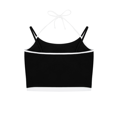 Angel - Contrast Binding Halter Tank Top (Black)