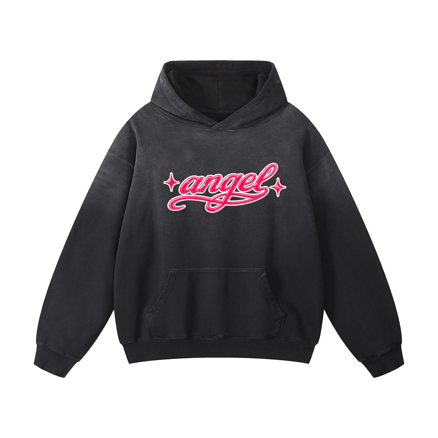 Angel - Heavyweight Sunfade Oversized Hoodie - Black