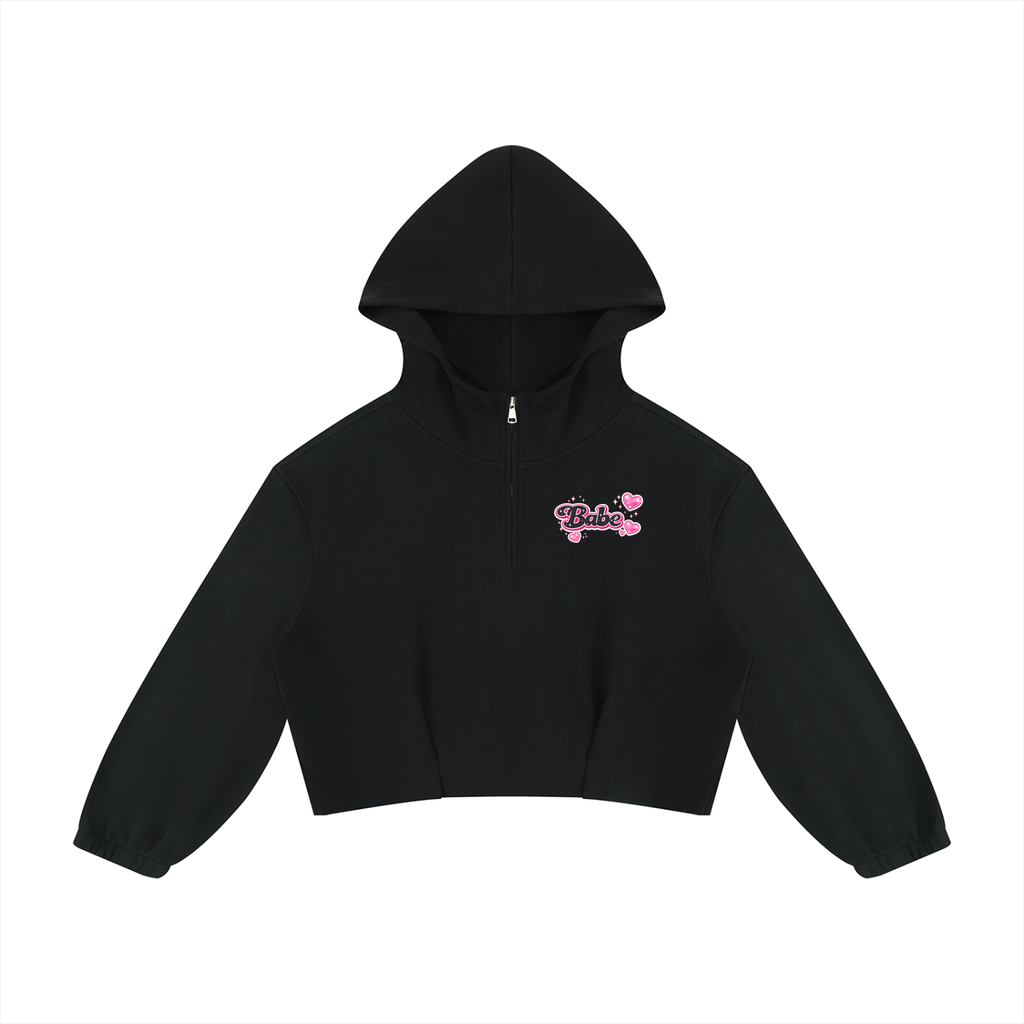 Babe - Women’s Boxy Quarter-Zip Hoodie (Black)