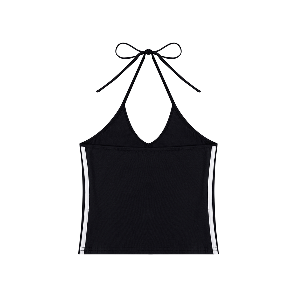 You Wish - Women's Color Block Halter Crop Tank Top - Black