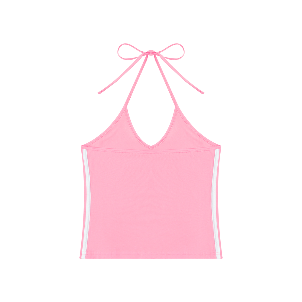 Girls Club - Women's Color Block Halter Crop Tank Top (Bubble Gum Pink)