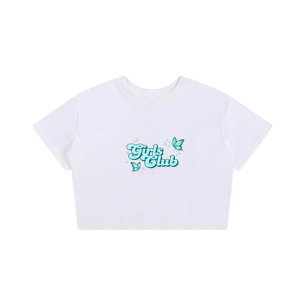 Girls Club (Aqua) Baby Tee Seamless T-Shirt - 200 GSM  - White
