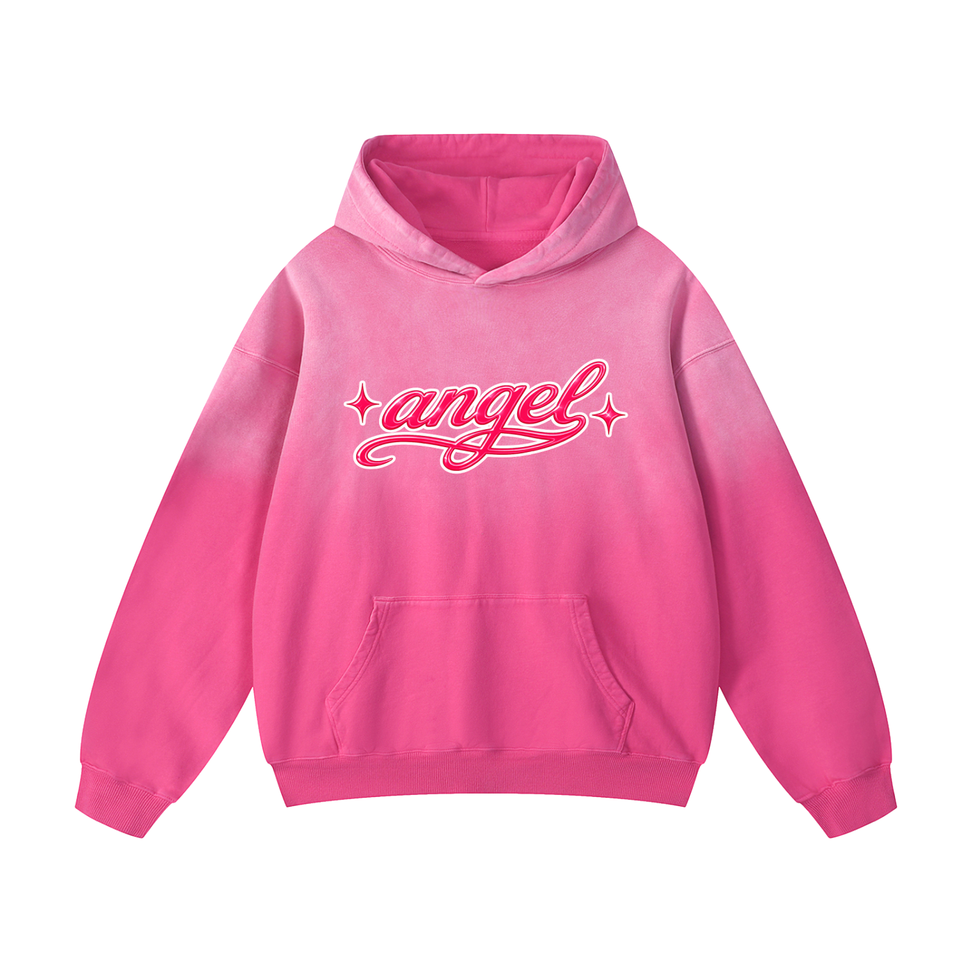 Angel - Heavyweight Sunfade Oversized Hoodie - Hot Pink