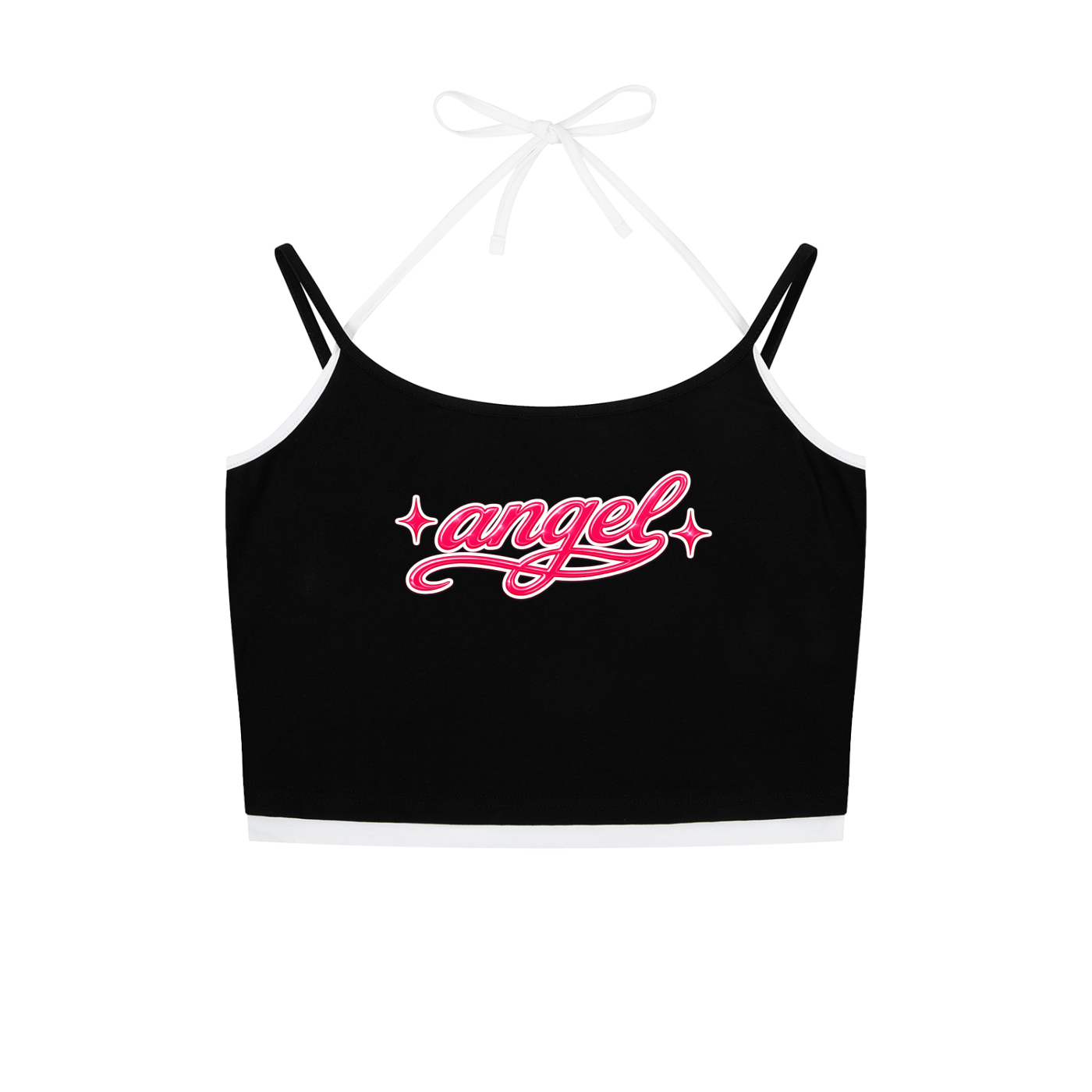 Angel - Contrast Binding Halter Tank Top (Black)