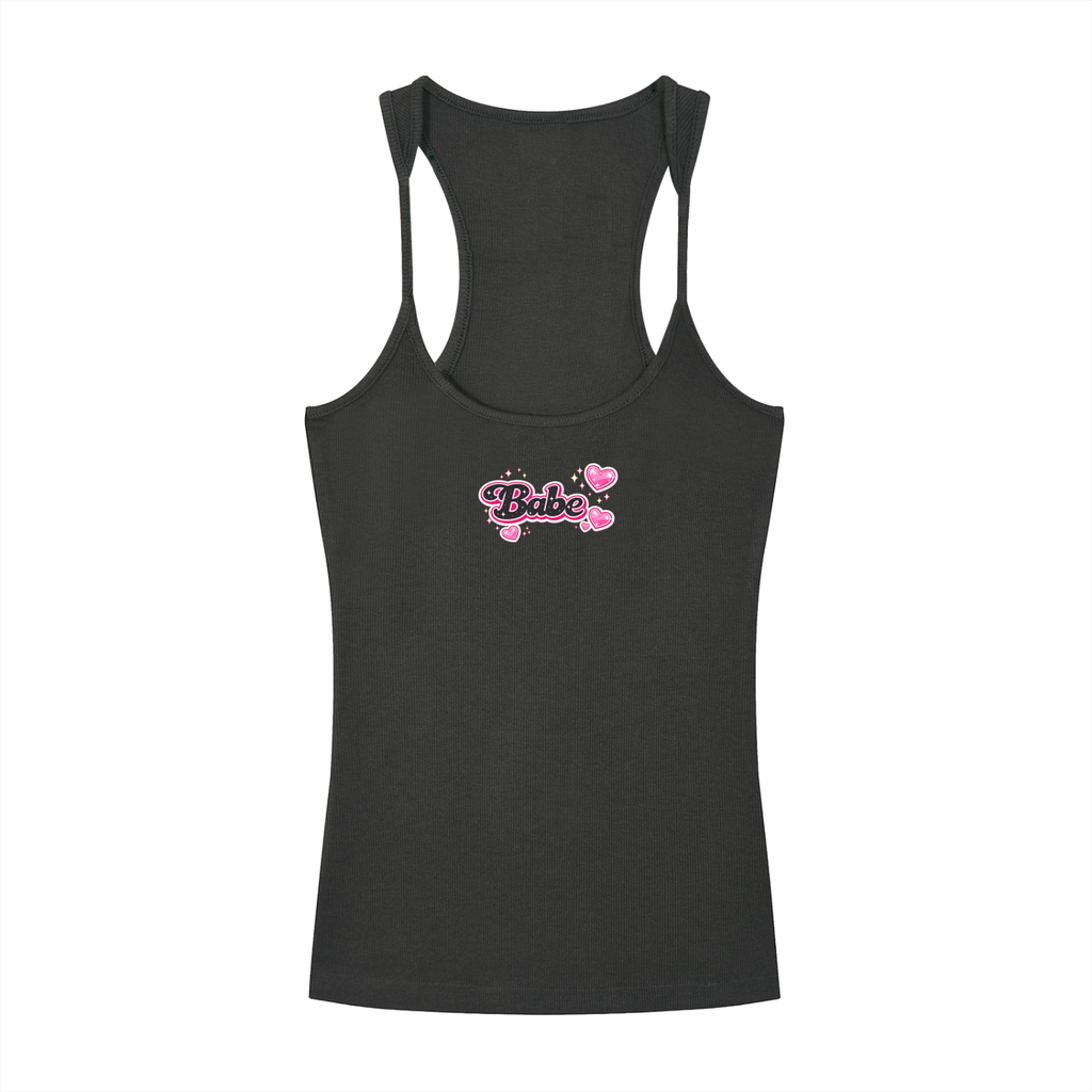 Babe - Slim Fit Ribbed Racerback Tank Top - Dark Gray