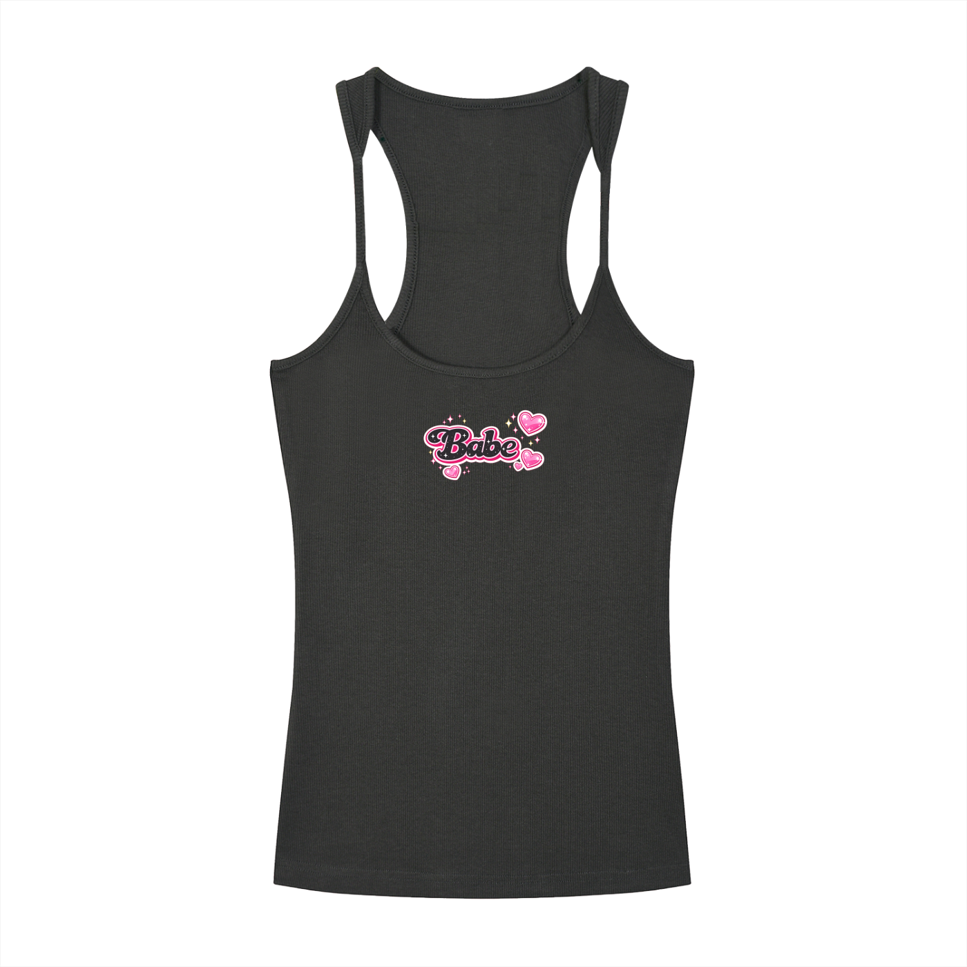 Babe - Slim Fit Ribbed Racerback Tank Top - Dark Gray