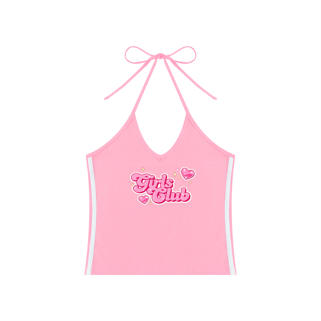 Girls Club - Women's Color Block Halter Crop Tank Top (Bubble Gum Pink)