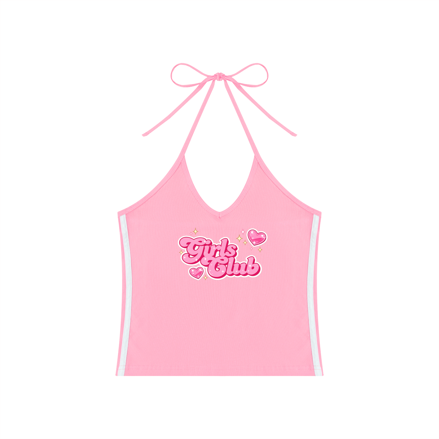 Girls Club - Women's Color Block Halter Crop Tank Top (Bubble Gum Pink)