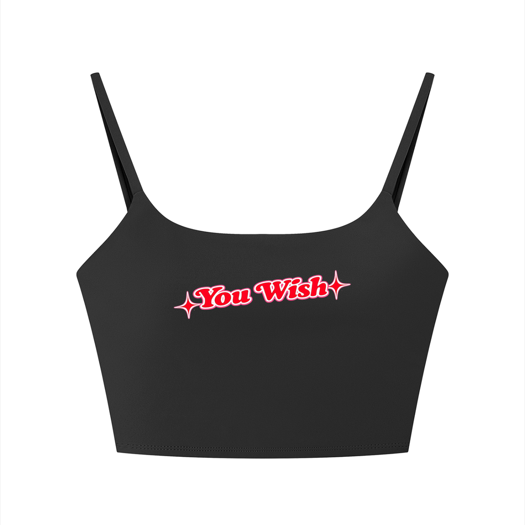 You Wish (Red with Pink Outline) Women's Solid Color Sports Bra - Black