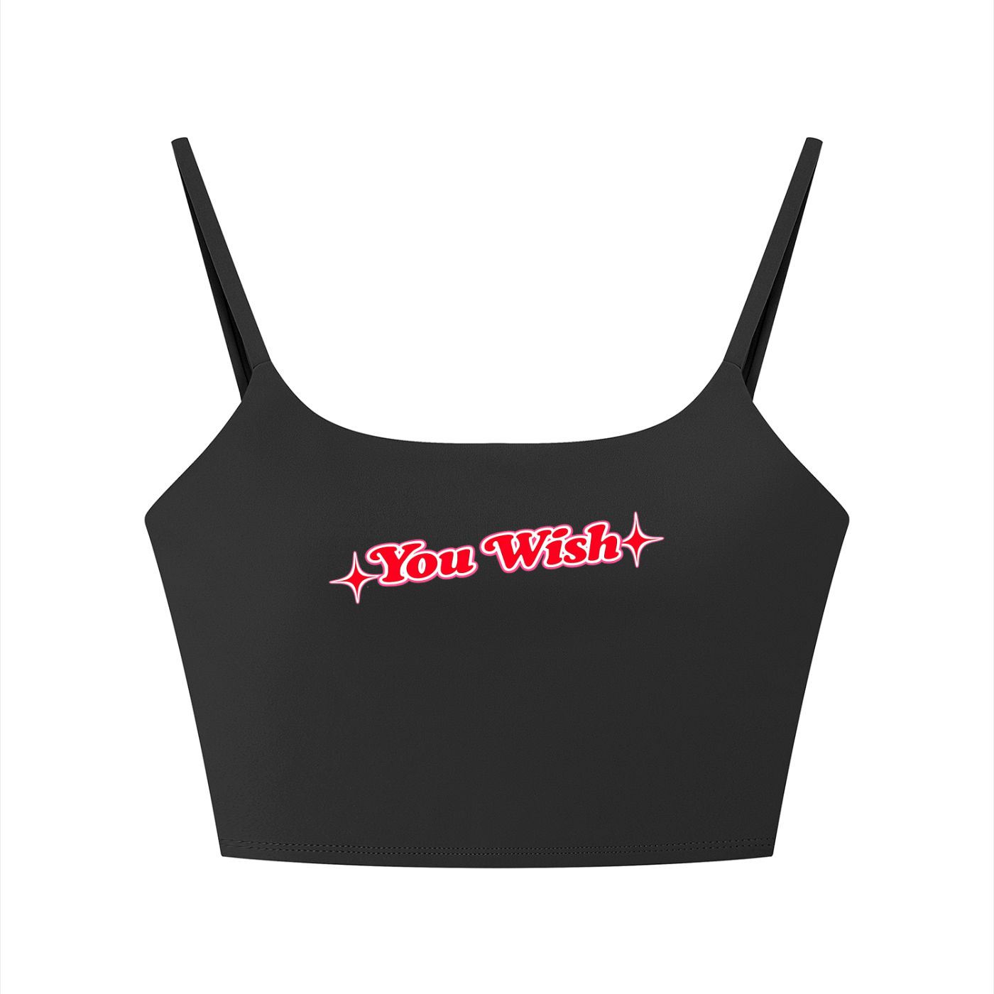 You Wish (Red with Pink Outline) Women's Solid Color Sports Bra - Black